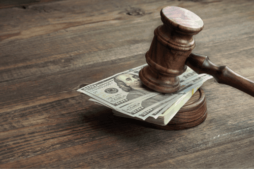 Gavel and a bundle of money